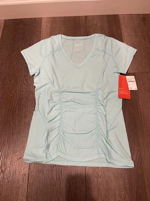 Zella Women’s Light Turquoise Short Sleeve V-Neck Ruched Top - Size Xl - Image 1 of 4