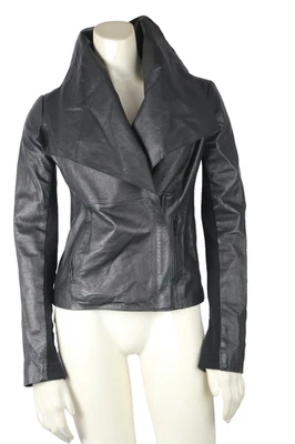 黑色皮革大码领摩托夹克 XS 码 — 第 1/4 张图片