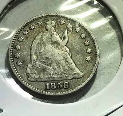 1858 United States seated Liberty silver half 1/2 dime, #081 - Image 1 of 4