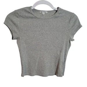 Reformation Ribbed Crop Tee Shirt Top Women's Size Small Gray Cap Sleeve Casual - Picture 1 of 9