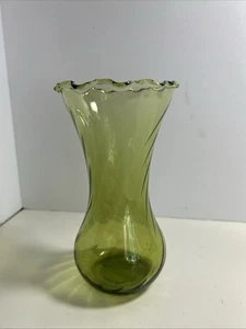 Indiana Glas Vase grün Optimal Swirl gerippt Rüschenspitze 7" hoch - Bild 1 von 12