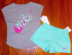 NIKE SPORT AUTHENTIC TODDLERS GIRLS ORIGINAL BRAND NEW 2Pc SHORTS SET Sz 6X, NWT - Picture 1 of 2