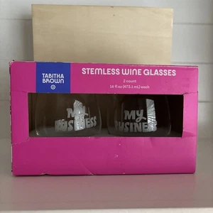 Tabitha braun ~ zwei stiellose GOLDRAND WEINGLÄSER geätzt mit "My Business" NEU - Bild 1 von 12