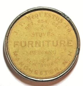 Espejo publicitario J Y McQueston Co estufas muebles ropa de cama Manchester NH 47 mm - Imagen 1 de 2