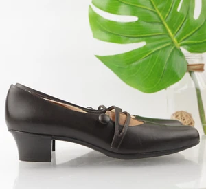 Munro Womens Mary Jane Pump Size 9.5 NARROW Brown Leather Block Heel Dress Shoe - Picture 1 of 13