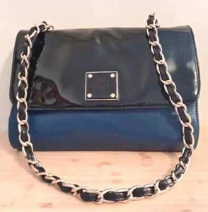 Jaeger Shoulder Bag Blue & black Leather & Patent Shoulder Bag Classic Jaeger - Picture 1 of 9