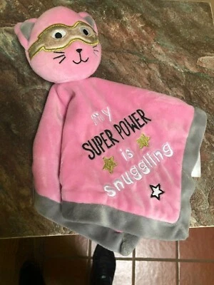  RARE Nursery Rhymes Pink Cat My Super Power is Snuggling Satin Plush Lovey Toy - Image 1 of 4
