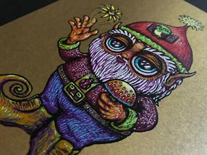 Marq Spusta Mini Nifty Gnome Light Bronze Denim Shimmer Art Print 5 x 7" - Picture 1 of 5