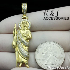 MEN 925 STERLING SILVER ICY CZ GOLD PLATED SAN JUDAS ST. JUDE PENDANT*AGP329 - Picture 1 of 4