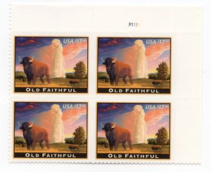 Scott #4379 Old Faithful (Yellowstone) Plate Block of 4 Express Mail Stamps (UR) - Bild 1 von 1