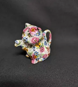 Two's Company Jennifer Chintz Kätzchen Katze Blumenmuster Gold Zierleiste Milchkännchen Porzellan 3" - Bild 1 von 7