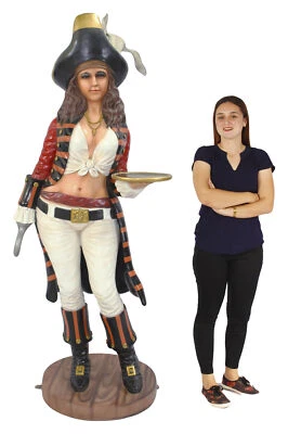 Estatua de Dama Pirata de Pie con Bandeja para Servir-Tamaño Natural 6.5 pies Estatua de Dama Pirata Foto 1 de 4