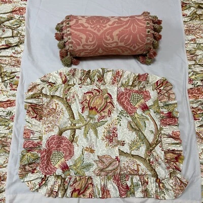 Juego de cama floral doble, volante/falda antipolvo, funda y tubo con borlas almohada núcleo de cabaña Foto 1 de 4