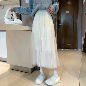 Falda adelgazante cintura alta primavera y verano falda de malla de longitud media de moda para mujer - Imagen 1 de 4