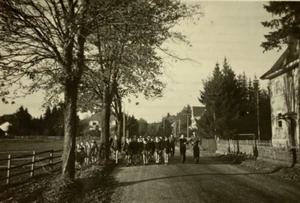 Boys Marching On Street Bad Durheim Germany B&W Photograph 2.5 x 3.5 - Picture 1 of 3