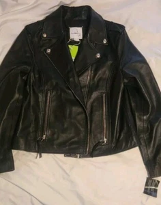 Women's Sam Edelman Lambskin Leather Moto Biker Jacket Black XL NWT $380 - Picture 1 of 12