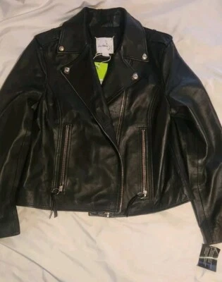 Chaqueta de motociclista Sam Edelman de cuero de cordero negra XL NUEVA CON ETIQUETAS $380 para mujer  Foto 1 de 4