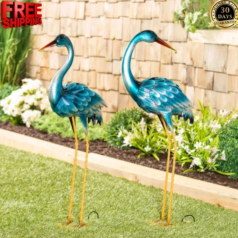 Par de estatuillas de garza azul Evergreen 35" de alto, juego de 2 estatuillas de jardín Foto 1 de 4