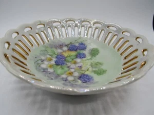 Bowl made in Japan floral and fruit motif with open work edges - Picture 1 of 8