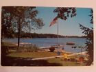 Postcard Lake James Angola Indiana Old Boat American Flag Vintage In 1955