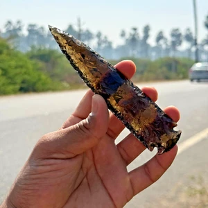 Seltene rauchige Obsidian Speerspitze - großer Halbmond Kristall für Heilung & Schmuck Geschenk - Bild 1 von 7