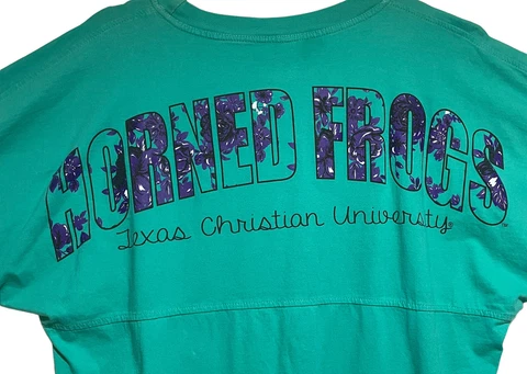 TCU Texas Christian University Horned Frogs Spirit Jersey Teal Purple Women's L Cover