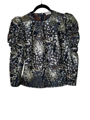 By Marlene Birger Womens Claude Ruched Metallic Brocade Top 32(US 2) Puff Sleeve - Image 1 of 4