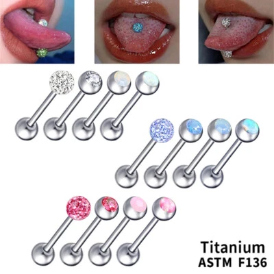 4pcs 14g F136 Titanium Opal Crystal Tongue Bar Barbell Nipple Body Piercing Set - Image 1 of 4