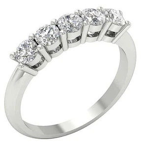 Five Stone Wedding Ring 1.00 Ct VS1 E Prong Set Natural Diamond 14K Gold 3.80MM - Picture 1 of 10