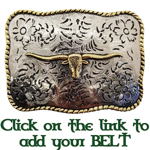 Longhorn Ouest Boucle Ceinture USA Cow-Boy Rodéo Bull Tête Ox Texas Biker Chrome - Bild 1 von 2