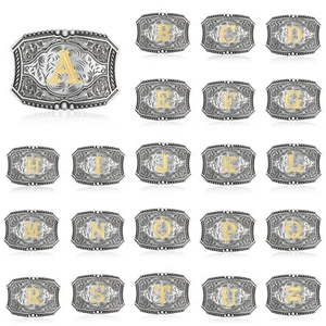 Belt Buckle for Men Women Initial Letters A to Z Cowboy Rodeo Silver Belt Buckle - Picture 1 of 34
