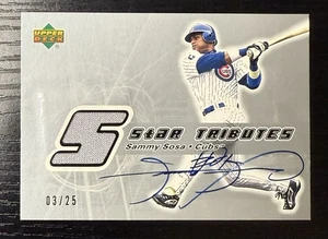 2002 Upper Deck Sammy Sosa Star Tributes Patch Relic Auto /25 Game Used On Card - Picture 1 of 2