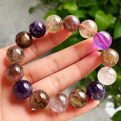 14.5mm Natural Auralite 23 Crystal Quartz Beads Bracelet 2551 - Image 1 of 4
