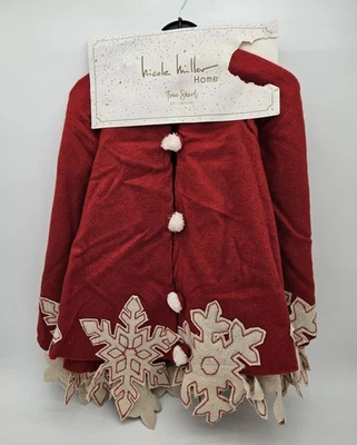 NWT Nicole Miller 50" Christmas Tree Skirt, Red w/ Cream Snowflakes, Burlap - Image 1 of 3