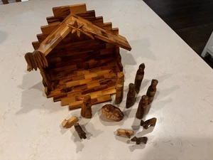 Large 13 pc Hand Carved Nativity Scene Olive Wood Bethlehem - Picture 1 of 4