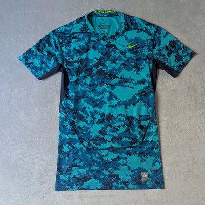 Camiseta Nike Pro Combat Para Hombre Grande Azul Verde Digital Camuflada Compresión Ajustada Foto 1 de 4