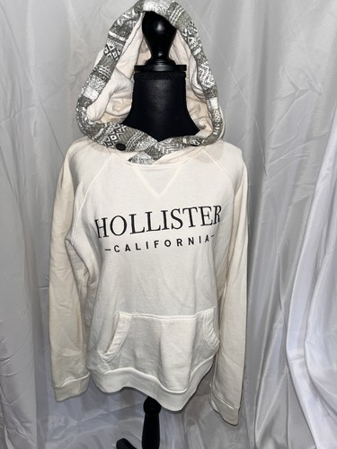 OFF WHITE Hollister Felpa con Cappuccio Avorio Con Maglione Accento Cappuccio Donna Taglia Large
