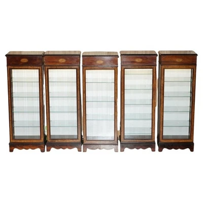 SUITE OF FIVE SHERATON REVIVIAL LED LIGHT DISPLAY CABINETS WITH GLASS SHELVES - Image 1 of 4