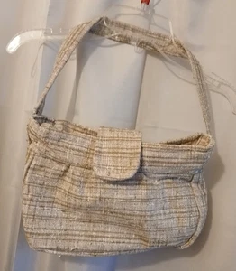 Neu Leinen Crosshatch Slub Schultertasche beige weiß klassischer Stil Einsatz Reißverschluss - Bild 1 von 5
