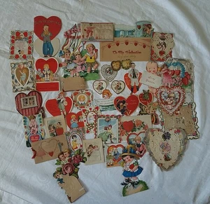 Lot Of 37 Vintage Valentine Cards USED For Scrapbook Crafts 1930s To 1960s  - Picture 1 of 8