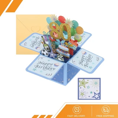 Tarjeta de cumpleaños 80 pop-out tarjeta de cumpleaños tarjeta de felicitación sobre azul Foto 1 de 4