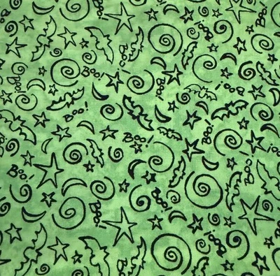 Monster's Masquerade Pat Yuille Wilmington Impresiones Murciélagos Verdes Estrellas Luna 60 x 44” Foto 1 de 3