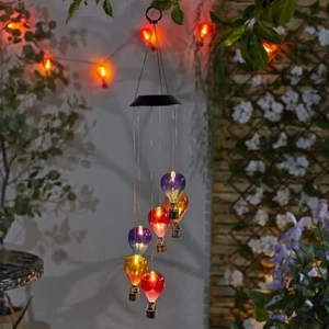 Hot Air Balloon Hanging Mobile Solar 6 Led Lights Garden Deck Balcony Decor - Picture 1 of 1