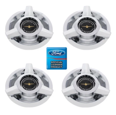 (Juego/4) Tapa central giratoria de rueda de alambre para Ford Thunderbird 1962-1963 logotipo negro Foto 1 de 4