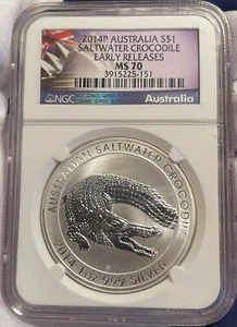 2014-P Australia Saltwater Crocodile Silver Dollar - NGC MS70 Early Releases! - Picture 1 of 5