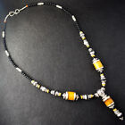 Yellow Coral Black Onyx Necklace Tibetan Silver Gift Beaded Jewelry 18" Na 1018