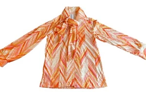 Vinatge Hippy Retro 70's Women's Blouse Button Up Long Sleeve Tie/Belted Orange - Picture 1 of 10