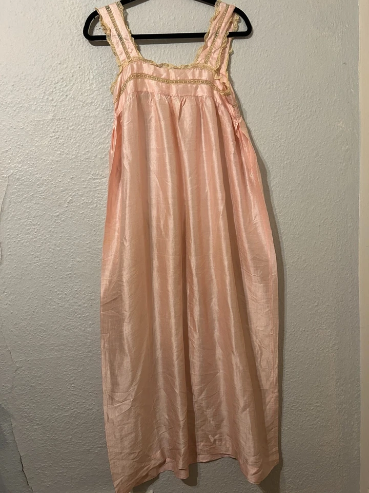 Antique 1920s Edwardian Pink Silk and Lace Nightgown Slip Dress - Image 1 of 4