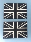 UNION JACK FLAG Stickers Decals 2 x 64mm - CHROME & BLACK - HIGH GLOSS DOMED GEL
