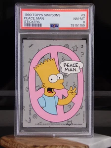 1990 TOPPS THE SIMPSONS STICKERS BART SIMPSON PEACE MAN #3 CARD | PSA 8 NM-MT - Picture 1 of 6